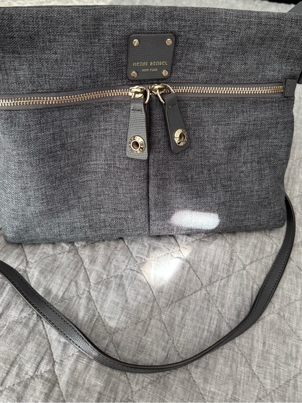 Henri Bendel Charcoal Gray Crossbody with Gold Accents